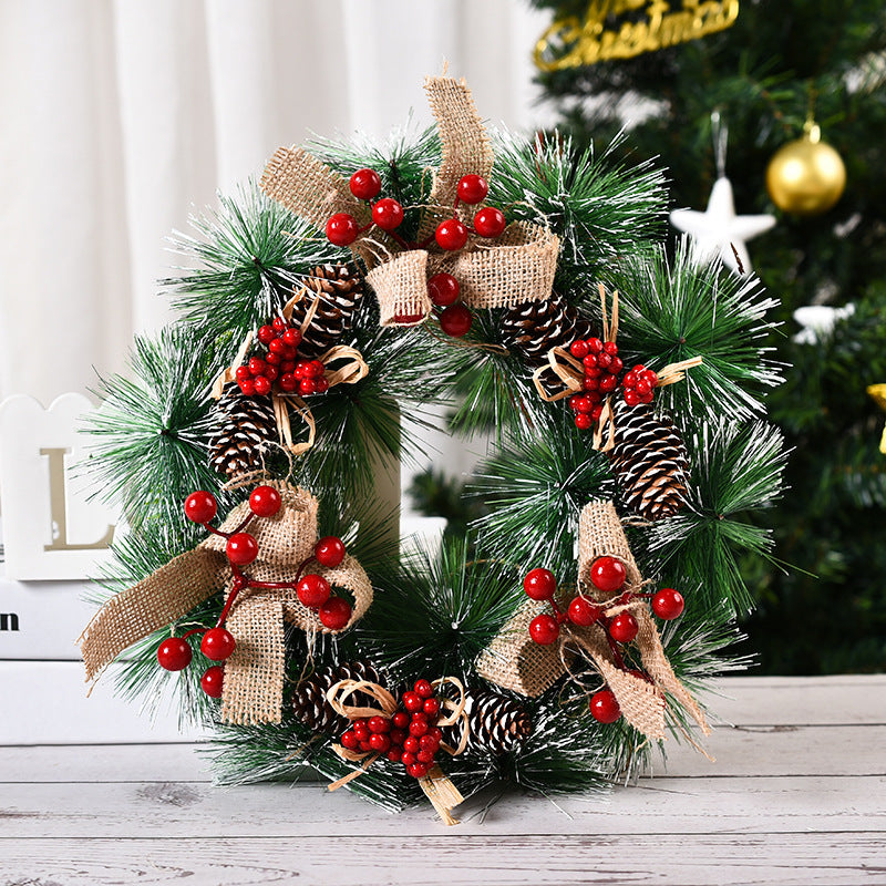 Christmas Wreath with Artificial Pinecone Red Berries Front Door Window Decoration