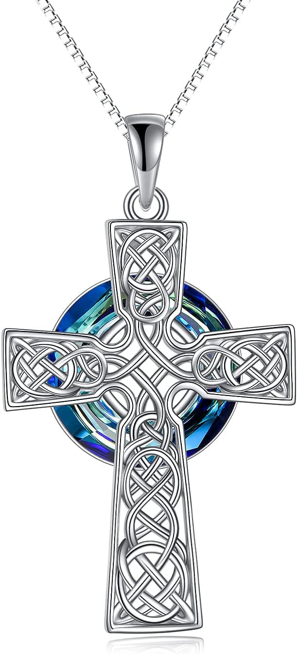 Sterling Silver Celtic Knot Necklace with Crystal Trinity Knot, Irish Gift Pendant Necklaces for Girls