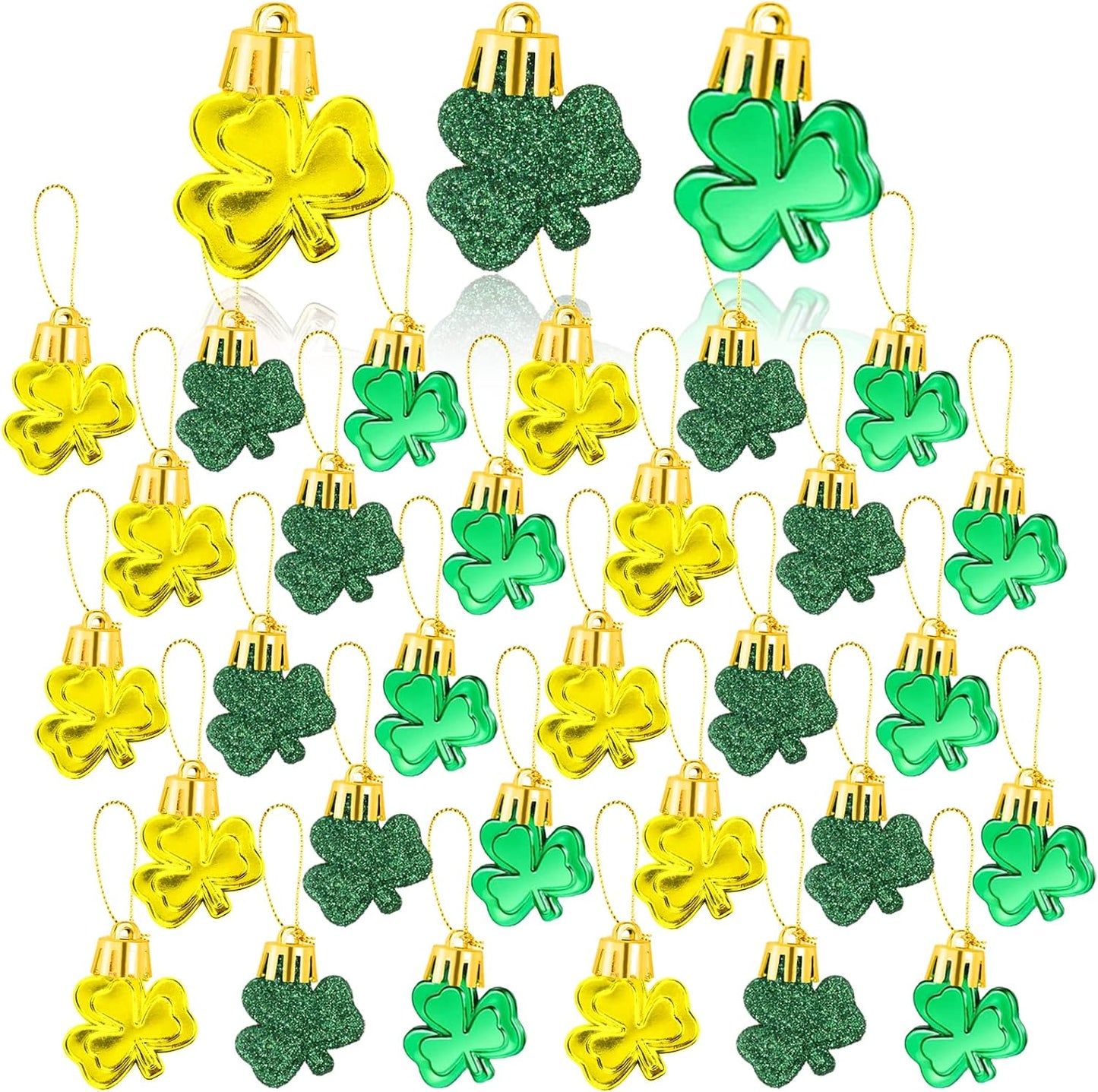 30 PCS St. Patrick'S Day Shamrocks Ornament Set, Good Luck Clover Hanging Bauble Trefoil Pendant Decoration for Keyring Tree Shelf Home Decor Irish Festival, 3 Style