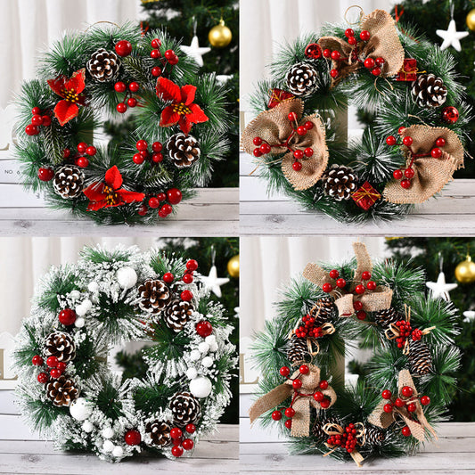 Christmas Wreath with Artificial Pinecone Red Berries Front Door Window Decoration