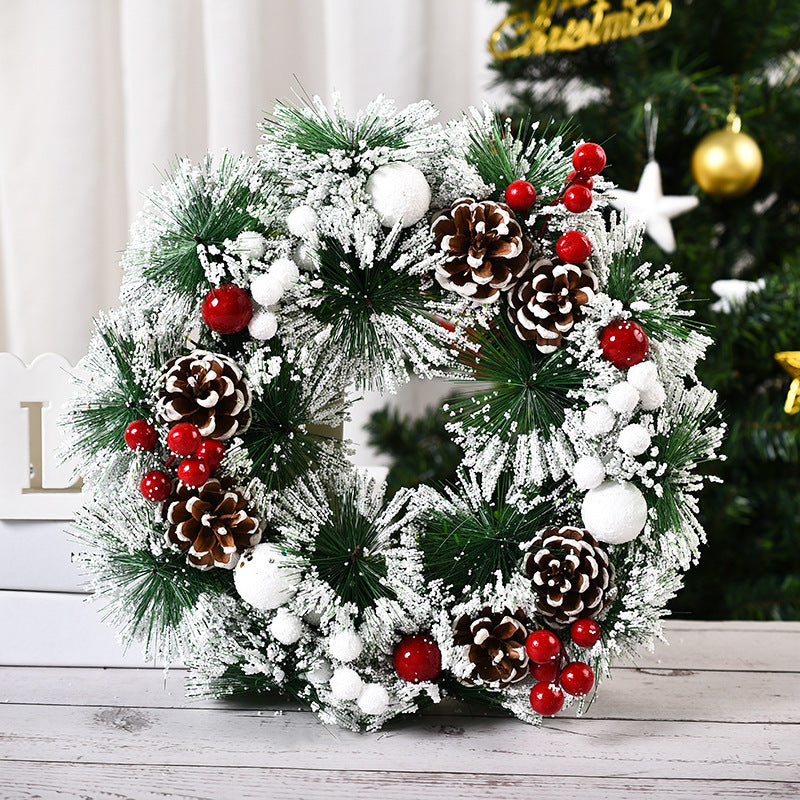 Christmas Wreath with Artificial Pinecone Red Berries Front Door Window Decoration