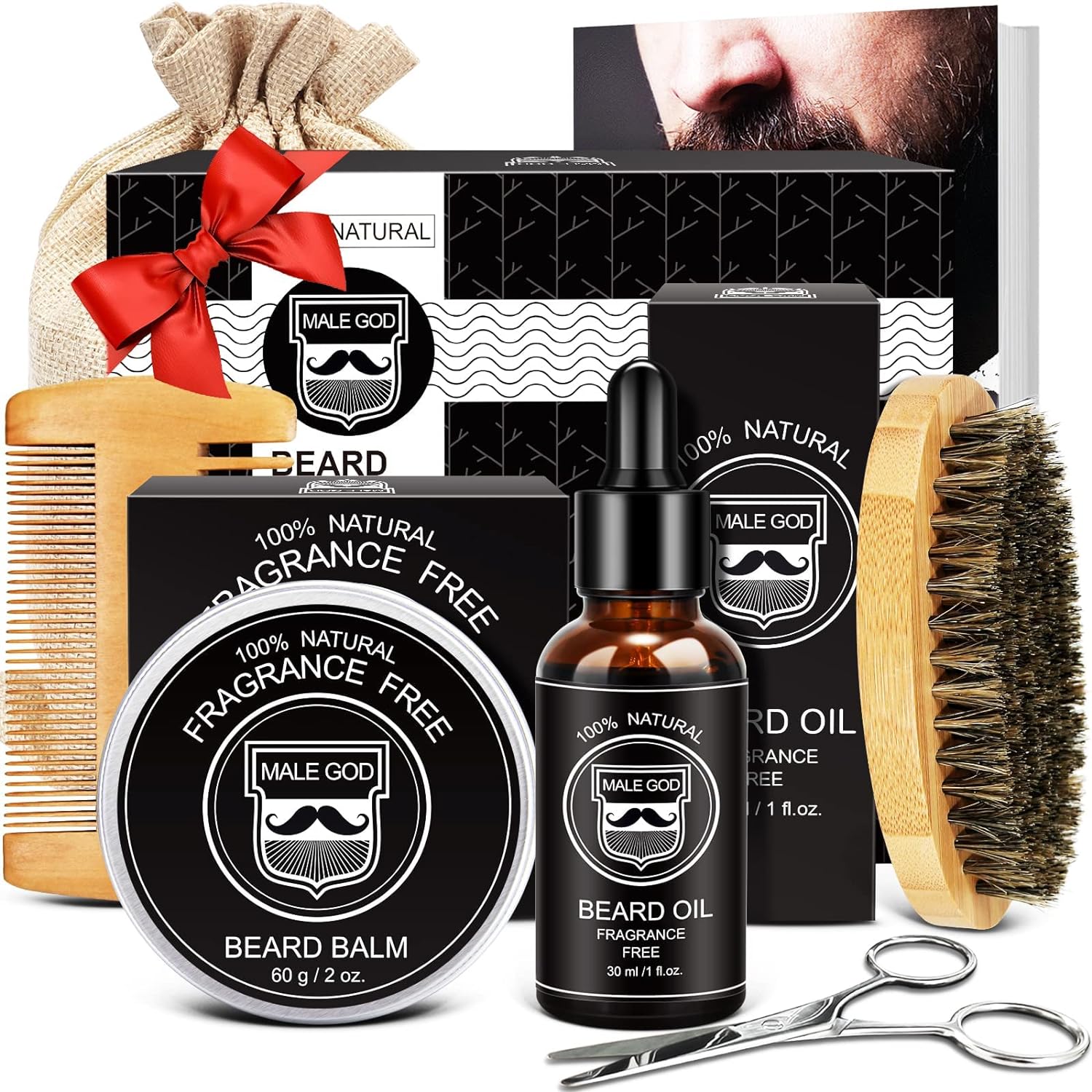 Beard Growth Kit - Beard Kit for Men W/Beard Growth Oil(2 Pack), Beard Balm, Beard Comb, Beard Kit for Spot/Patchy Beard, Birthday &Valentines Gifts for Him Men Boyfriend Husband