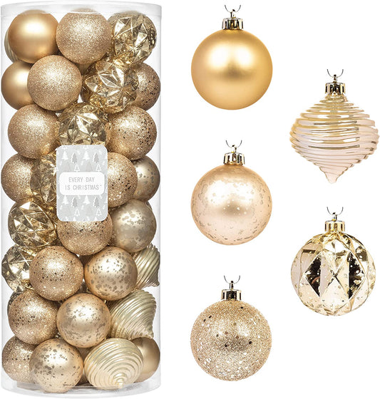 "Shatterproof Christmas Tree Ornament Set - Elegant 50 Count Christmas Balls Decoration (2.24"/57mm, New Gold)"