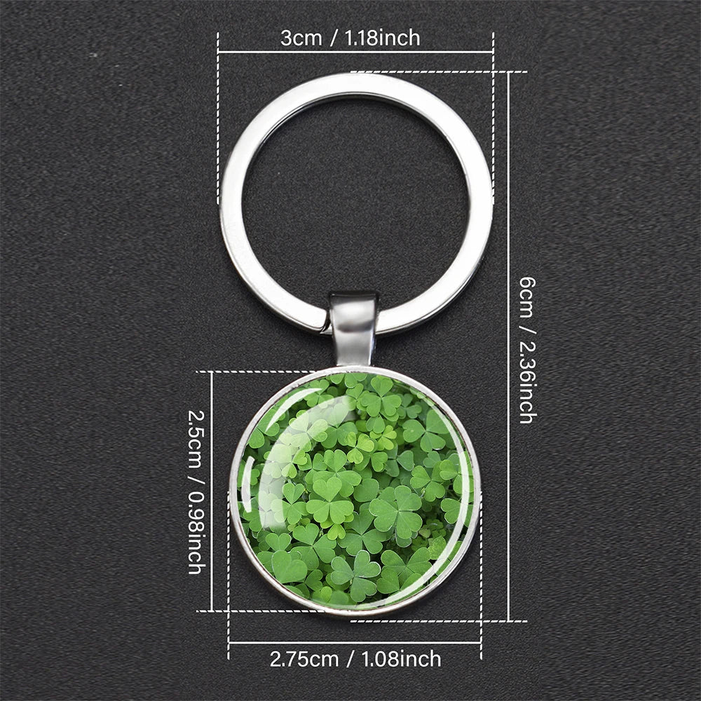 Four-Leaf Clover Keychains Glass Cabochon Double Sides Pendant Key Chain Lucky St Patrick'S Day Irish Jewelry Keyring Gift