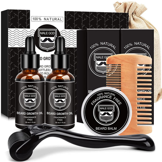 Beard Growth Kit - Beard Kit for Men W/Beard Growth Oil(2 Pack), Beard Balm, Beard Comb, Beard Kit for Spot/Patchy Beard, Birthday &Valentines Gifts for Him Men Boyfriend Husband