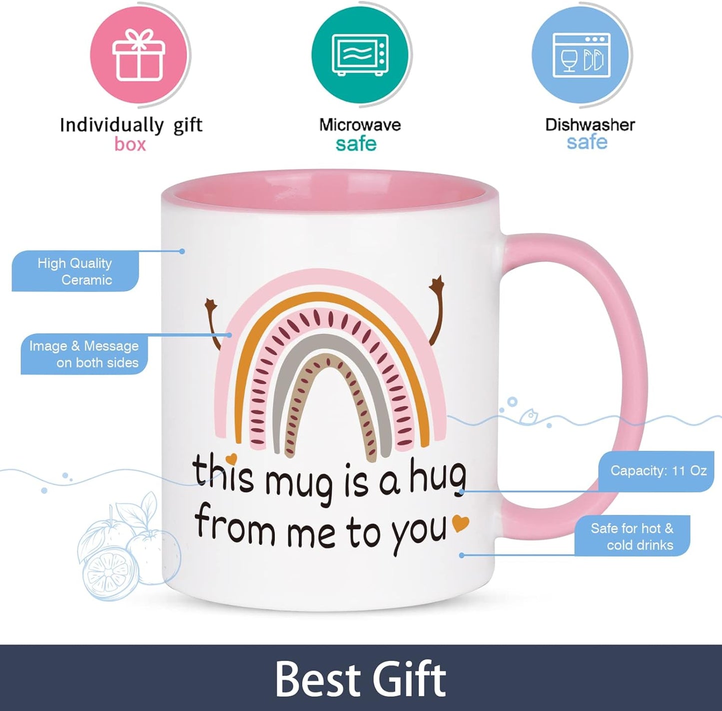 Valentine/Friendship Gifts, Gift for Best Friend, This Mug Is a Hug from Me to You, Encouragement Inspirational Gifts for Women, Birthday Mothers Day Christmas Gifts for Mom Coworker, Hug Mug, 11Oz